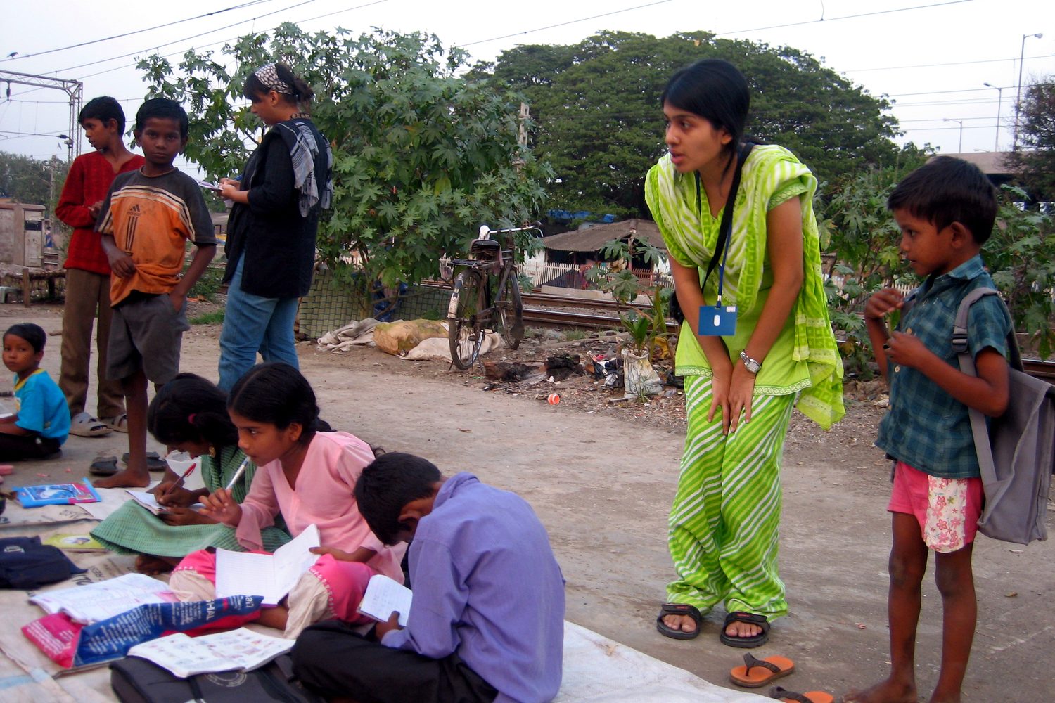 Volunteers with students